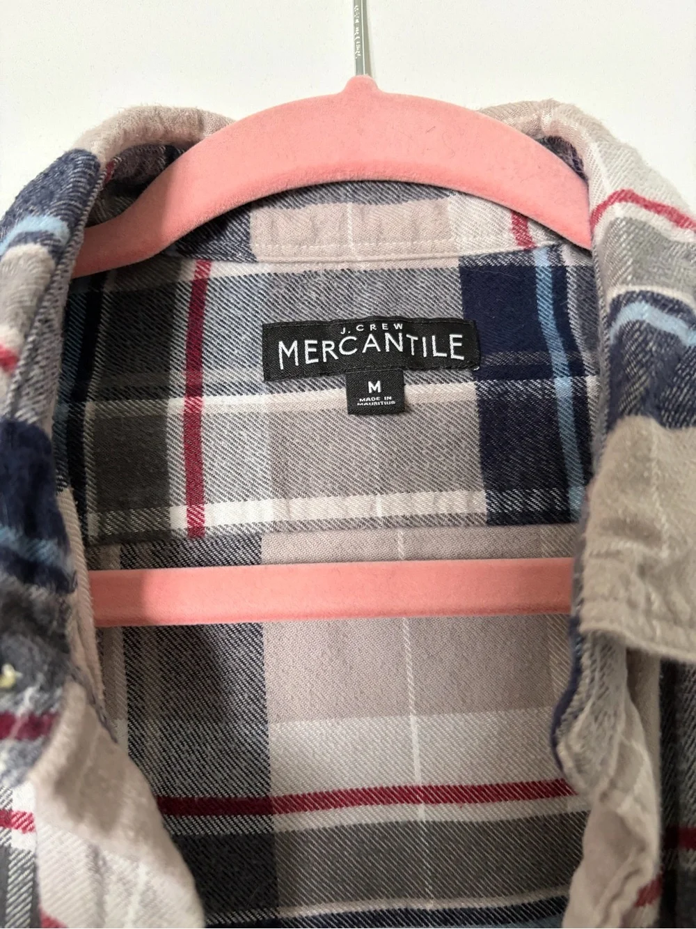 J. Crew Men's Grey, Navy & Red Plaid Button-Down Shirt